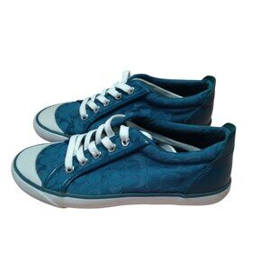 Coach Barrett Signature Women's Size 7 Blue Lace Up Sneakers Shoes Logo Designer